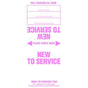 New to service tags displayed on white background