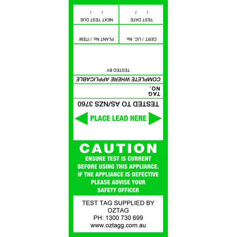 Generic green test tags pack of 100